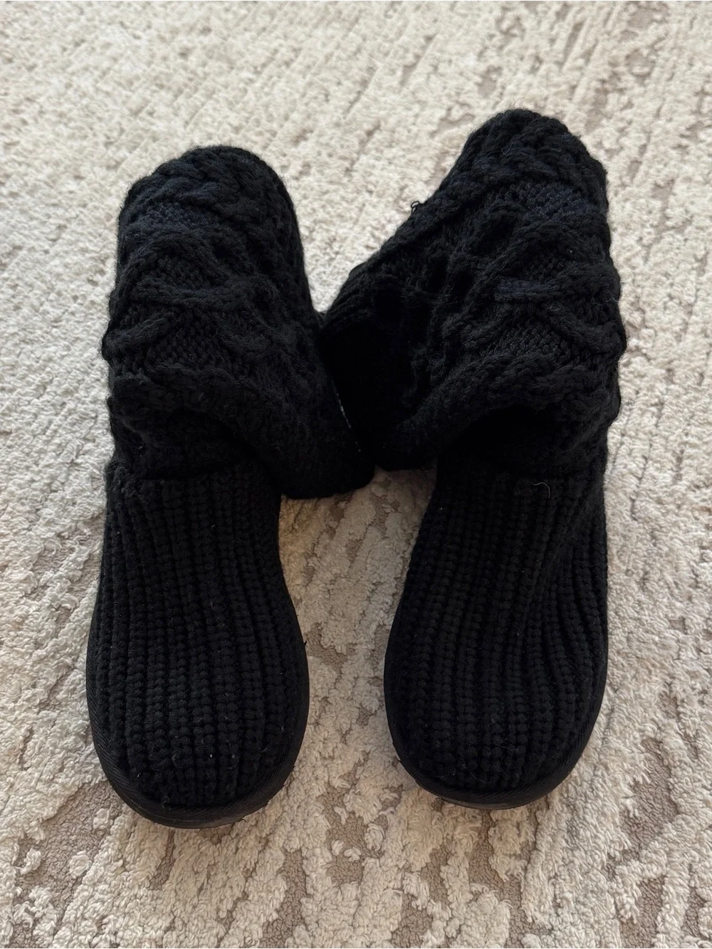 UGG Kids Black Cable Knit Button Snow Boots